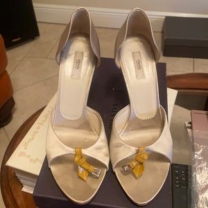 Prada light silver heels in good condition worn only once